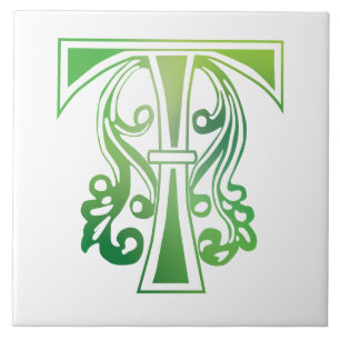 Medieval Botanical Decorative Capital T Tile