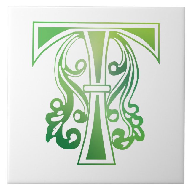 Medieval Botanical Decorative Capital T Tile (Front)