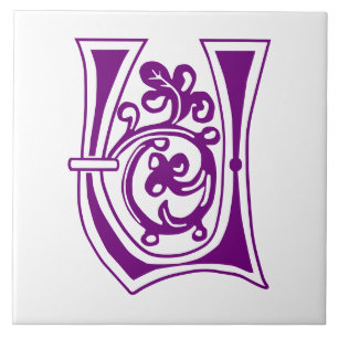 Medieval Botanical Decorative Capital U Tile