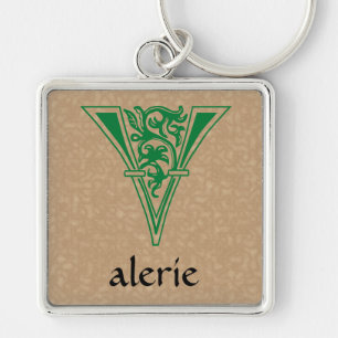 Medieval Botanical Decorative Capital V Keychain