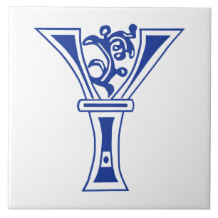 Medieval Botanical Decorative Capital Y Tile