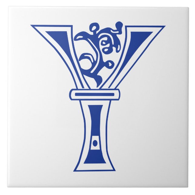 Medieval Botanical Decorative Capital Y Tile (Front)