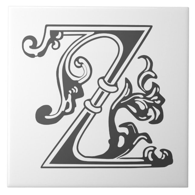 Medieval Botanical Decorative Capital Z Tile (Front)
