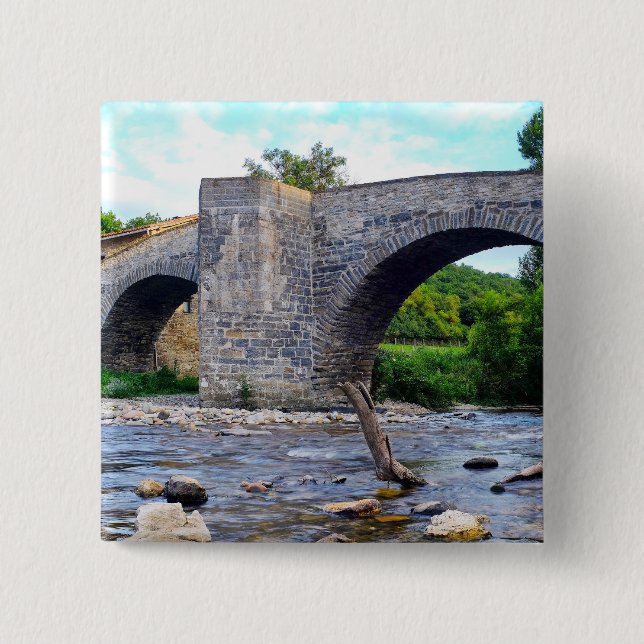 Medieval bridge in Zubiri 2 Inch Square Button (Front)
