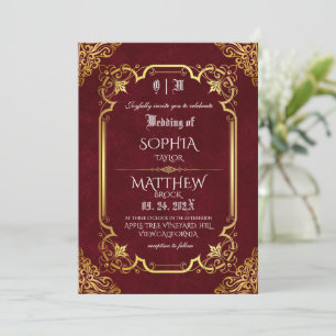 Medieval Burgundy Royal Gold Wedding Invitation
