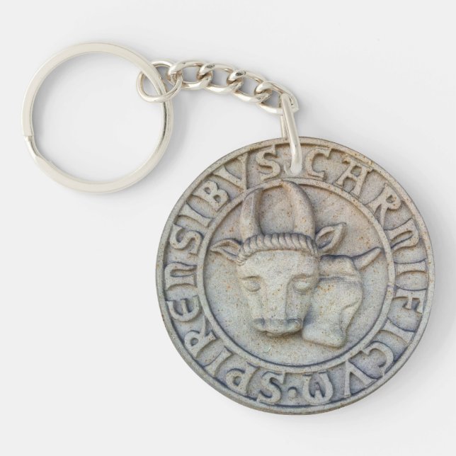 Medieval butcher relief with cow and bull keychain (Front)