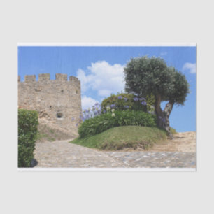 Medieval castle and an olive tree tissue paper