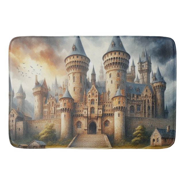 Medieval Castle at Sunset with Atmospheric Skies Bath Mat (Front)