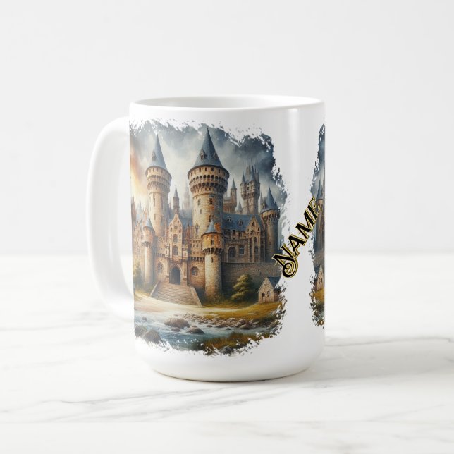 Medieval Castle at Sunset with Atmospheric Skies Coffee Mug (Front Left)