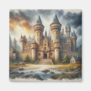 Medieval Castle at Sunset with Atmospheric Skies Magnet
