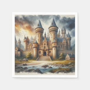 Medieval Castle at Sunset with Atmospheric Skies Napkin