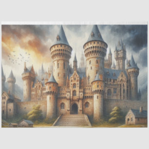 Medieval Castle at Sunset with Atmospheric Skies Tissue Paper