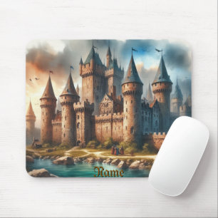 Medieval Castle by a Tranquil River at Sunset Mouse Pad