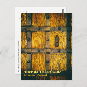 Medieval castle gate close-up postcard