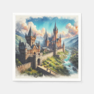 Medieval Castle in a Mountain Valley Landscape Napkin