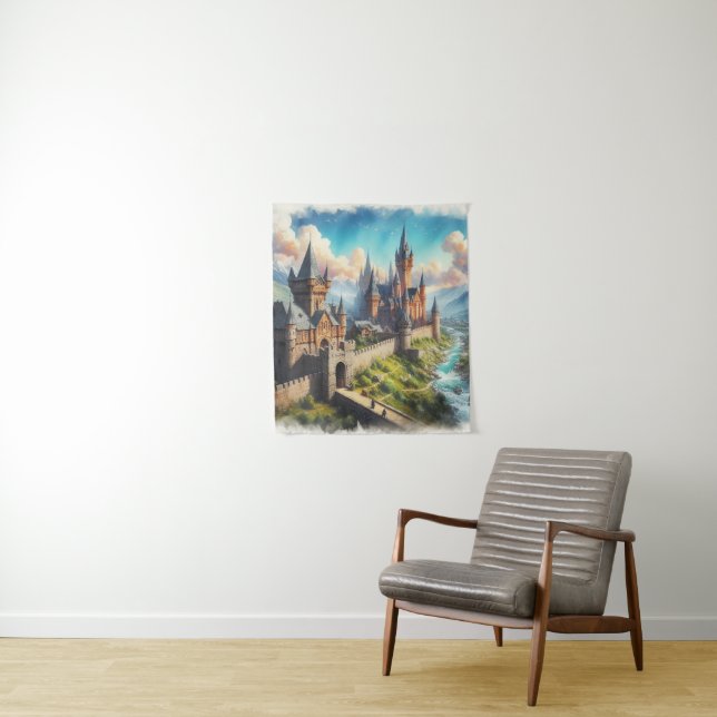 Medieval Castle in a Mountain Valley Landscape Tapestry (In Situ)
