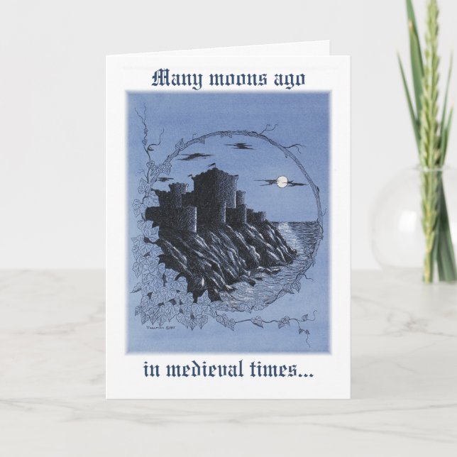 "Medieval Castle in Blue" Holiday Card (Front)