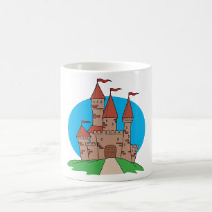 Medieval Castle on Hill with Red Flags Coffee Mug