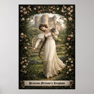 Medieval Castle & Princess Gathering Flowers Poster