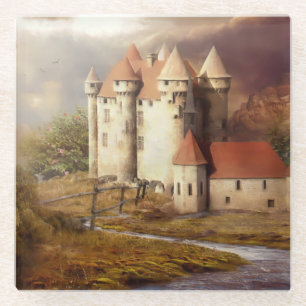 Medieval Castle River Run Glass Coaster