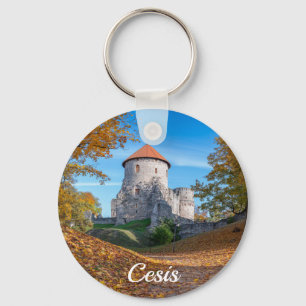 Medieval castle surrounded by forest keychain