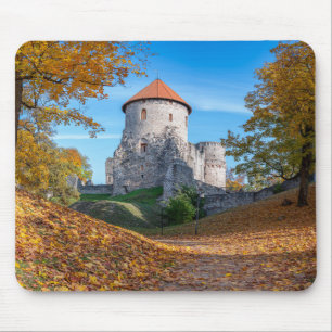 Medieval castle surrounded by forest mouse pad