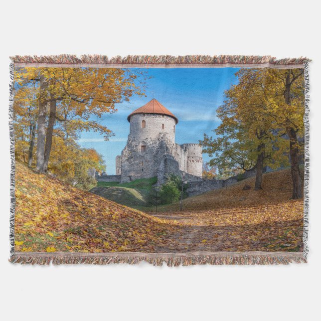 Medieval castle surrounded by forest throw blanket (Front)
