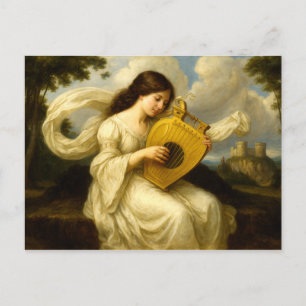 Medieval Castle Woman With Lyre Postcard