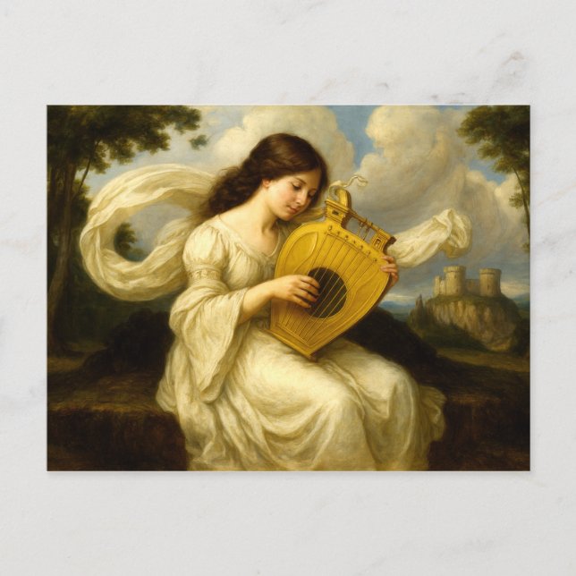 Medieval Castle Woman With Lyre Postcard (Front)