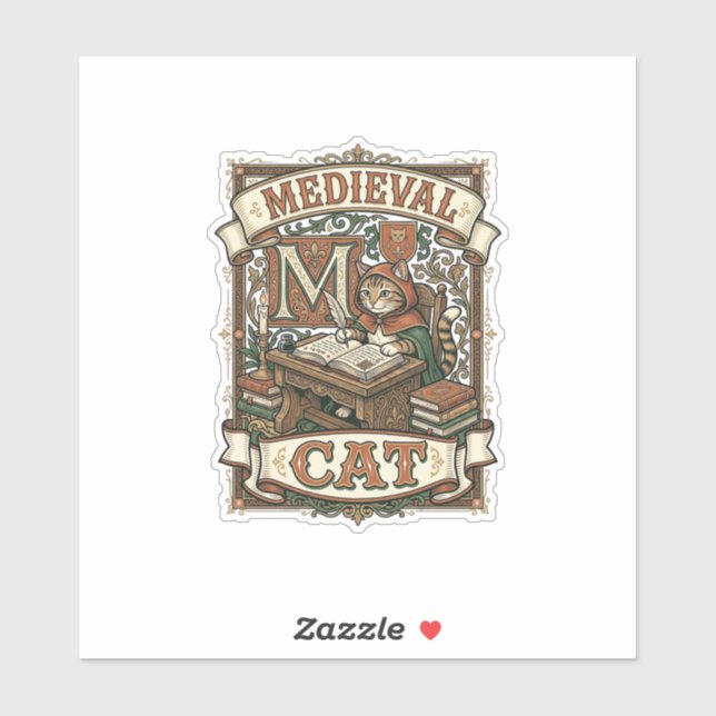 Medieval Cat Cat Medieval Manuscript Vintage (Sheet)