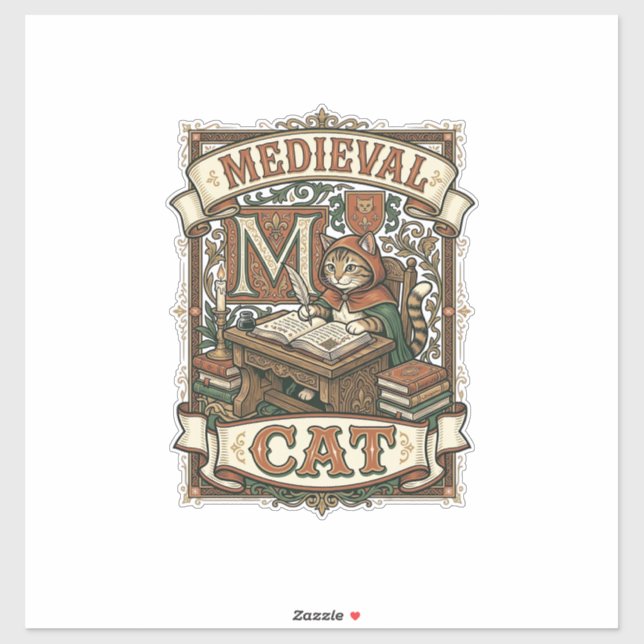 Medieval Cat Cat Medieval Manuscript Vintage (Sheet)