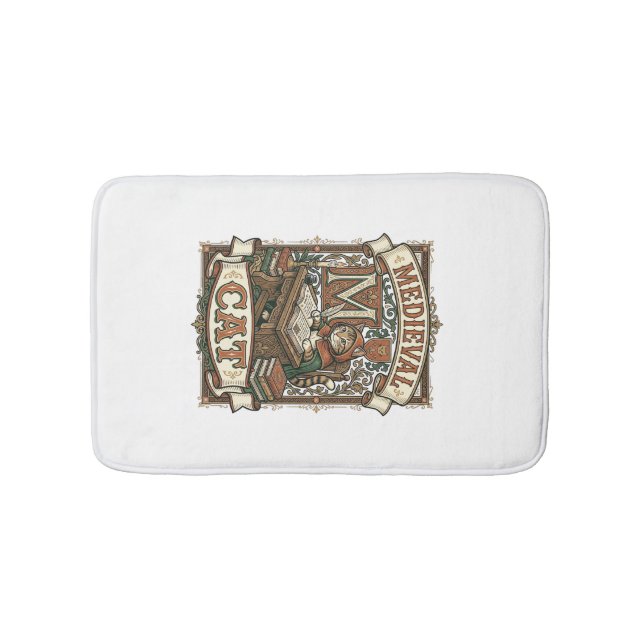 Medieval Cat Cat Medieval Manuscript Vintage Bath Mat (Front)