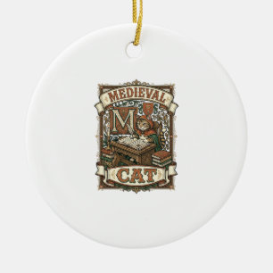 Medieval Cat Cat Medieval Manuscript Vintage Ceramic Ornament