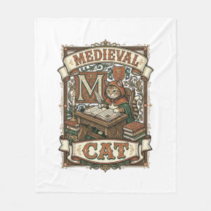 Medieval Cat Cat Medieval Manuscript Vintage Fleece Blanket