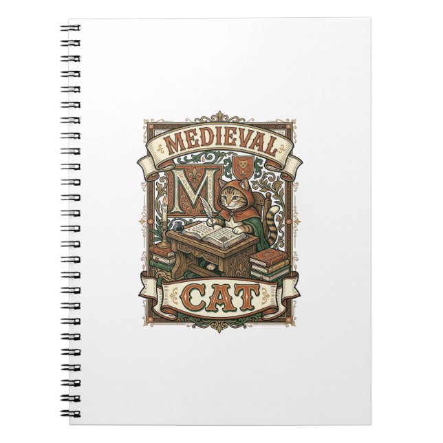 Medieval Cat Cat Medieval Manuscript Vintage Notebook (Front)