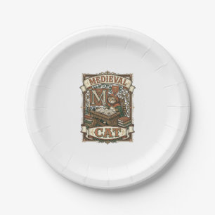 Medieval Cat Cat Medieval Manuscript Vintage Paper Plate
