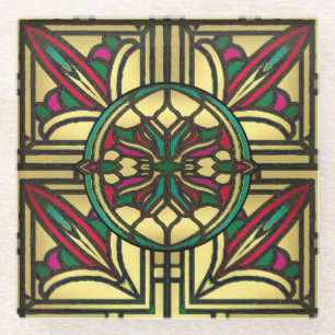 Medieval Cathedral Window Stained Glass in Gold Coaster