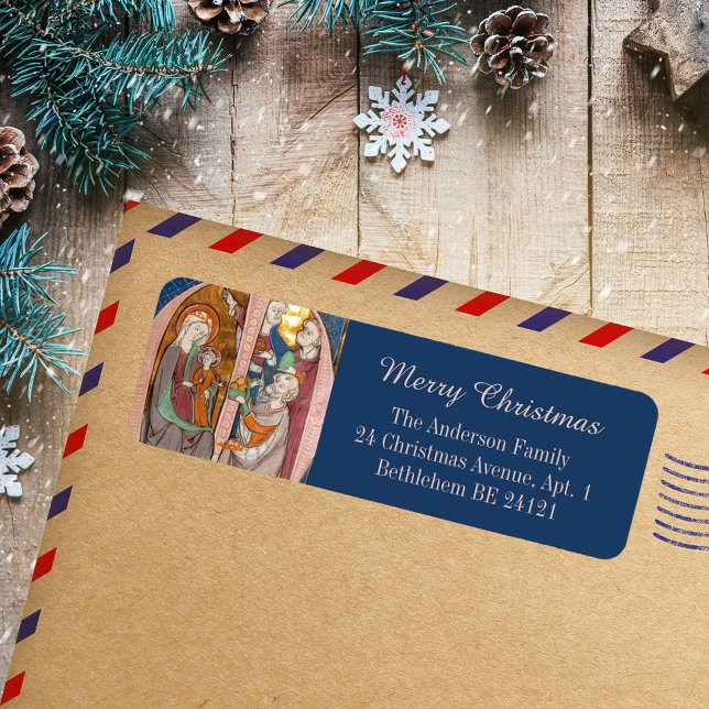 Medieval Catholic Merry Christmas Epiphany Magi (Medieval Catholic Christian Merry Christmas Epiphany Three Magi Kings Return Address Label)