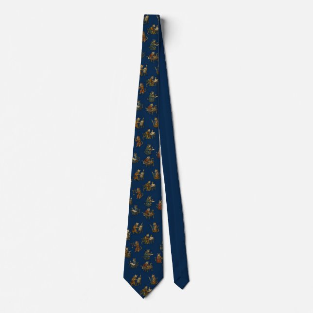 Medieval Cats at Work Proficiencies Navy Blue Silk Tie (Front)