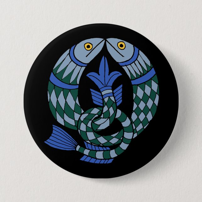Medieval Celtic Knot Fish 3 Inch Round Button (Front)