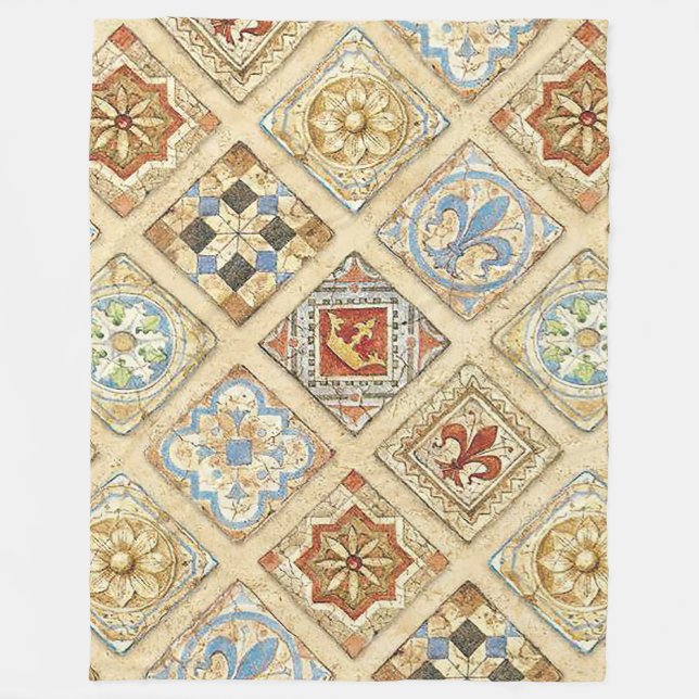 Medieval Ceramic Tile Crowns Fleur De Lis Fleece Blanket (Front)