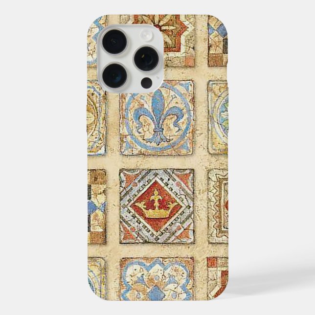 Medieval Ceramic Tile Crowns Fleur De Lis iPhone Case (Back)