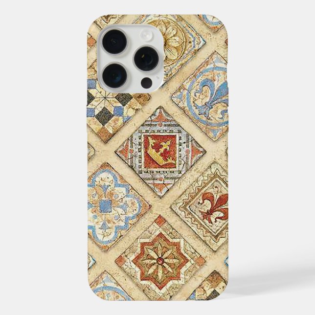 Medieval Ceramic Tile Crowns Fleur De Lis iPhone Case (Back)