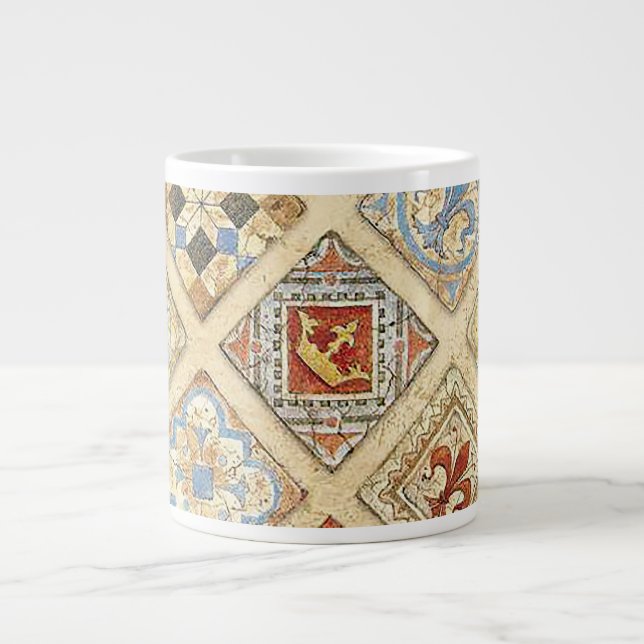 Medieval Ceramic Tile Crowns Fleur De Lis Large Coffee Mug (Front)