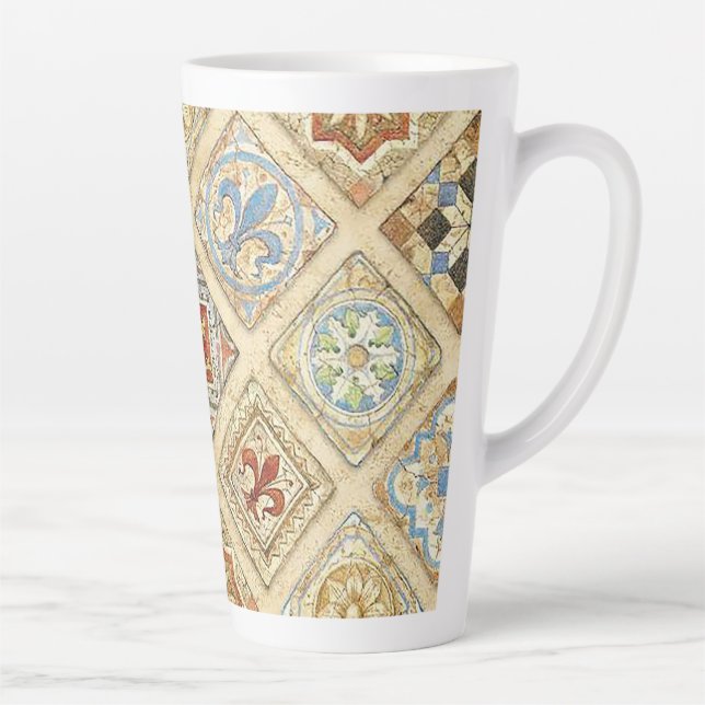 Medieval Ceramic Tile Crowns Fleur De Lis Latte Mug (Right)
