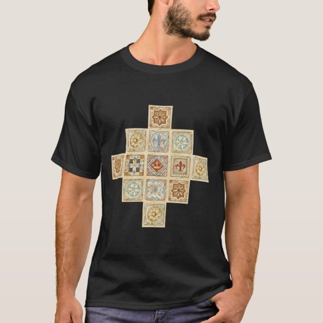 Medieval Ceramic Tile Crowns Fleur De Lis T-Shirt (Front)