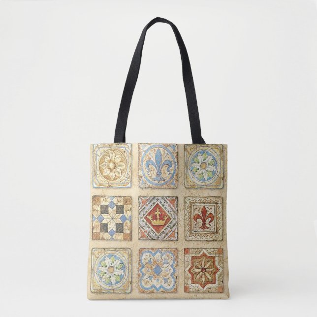 Medieval Ceramic Tile Crowns Fleur De Lis Tote Bag (Front)