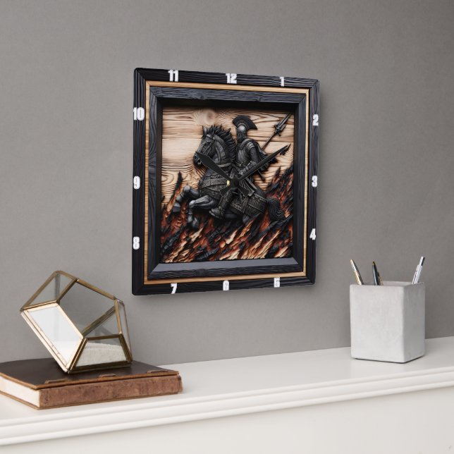 Medieval Charge: Wood Art Custom Time Square Wall Clock (Office)