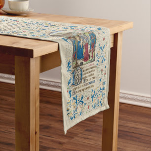 Medieval Christmas Nativity Art by Willem Vrelant  Short Table Runner