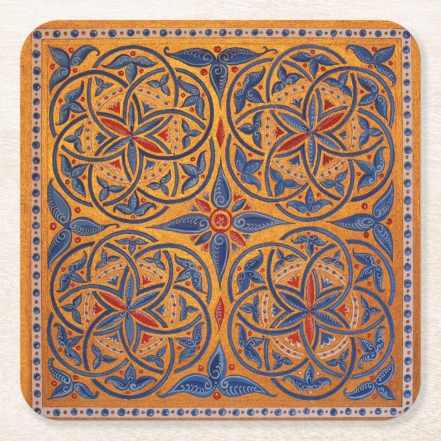 Medieval circles square paper coaster (Front)